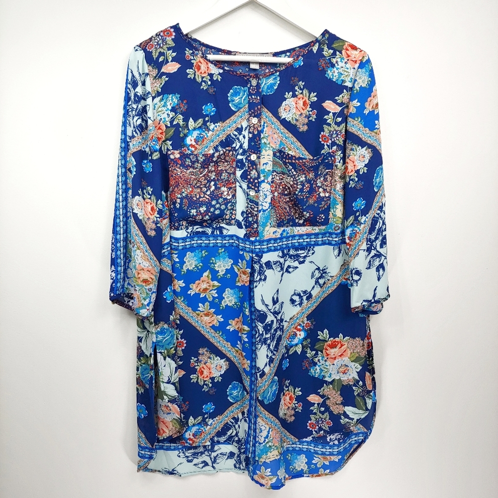 Valerie Stevens floral paisley tunic button up boat neck plus size 1X